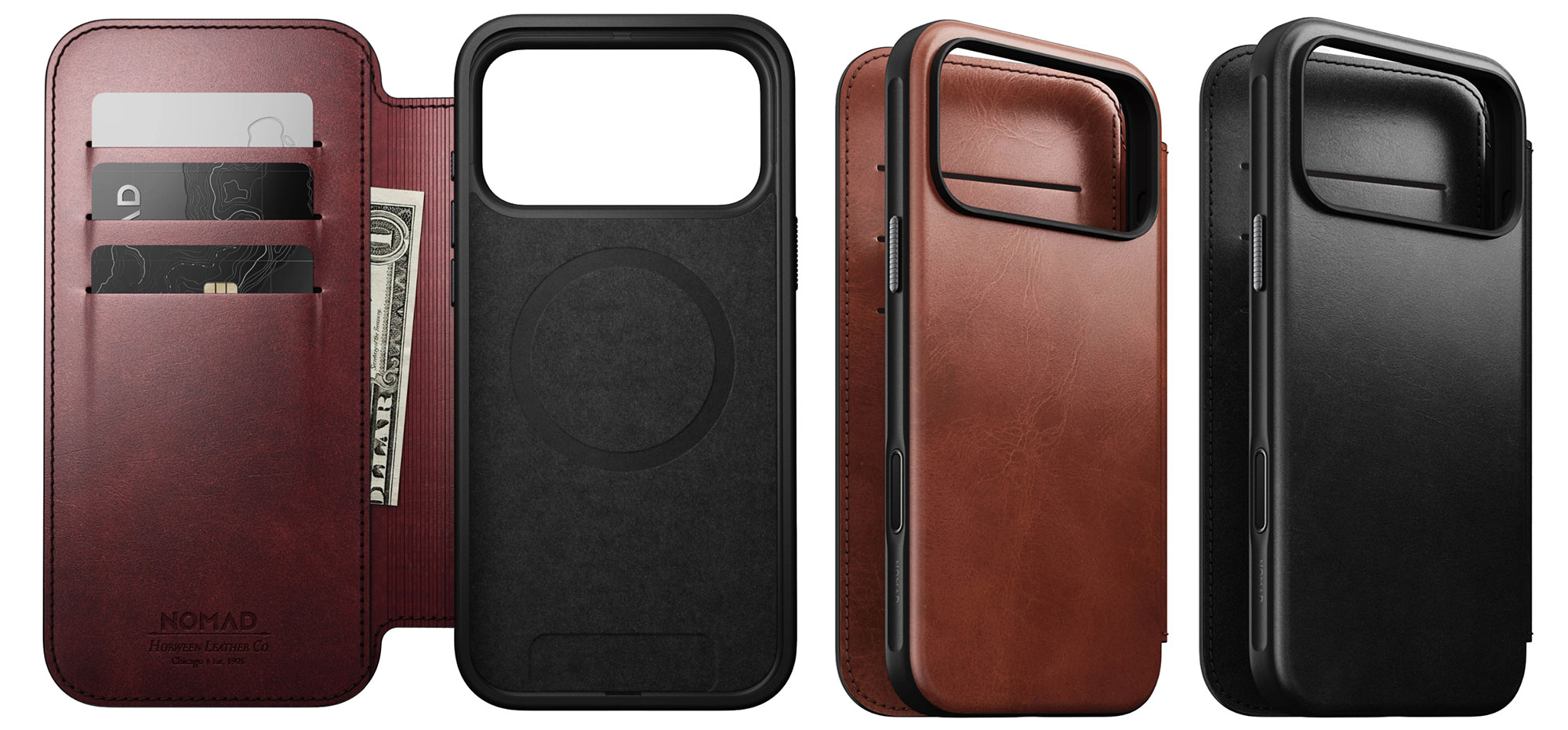 Nomad Modern Leather Folio Case for iPhone 17 Pro – Horween plus protection